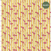 Digitally Printed Fabric with Flamingo Pineapple Pattern on Yellow Stripes